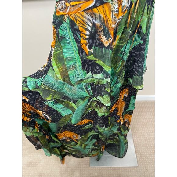 Retrofete Paulina Silk Cutout Tiered Safari Print Black Maxi Dress Size XS - Picture 6 of 9